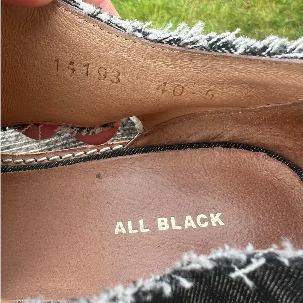ALL BLACK Anthropologie Denim Oxford 40.5 Black‎ Raw Edge Deconstructed Flat